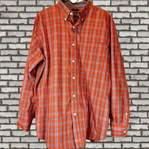 CHAPS Men's Large Long Sleeve Button Down Shirt Orange Blue Plaid Streetwear